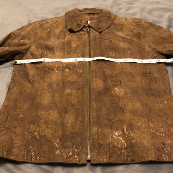 Chico’s 0 Brown Snakeskin Look Suede Jacket Woman Size 4 Zipper Front Lined - Picture 6 of 8